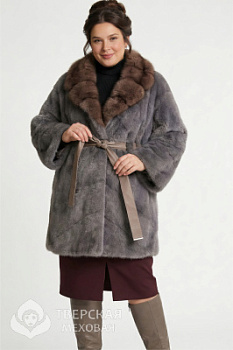 Норковая шуба «Карина2» воротник серый