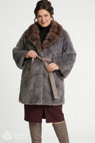 Норковая шуба «Карина2» воротник серый