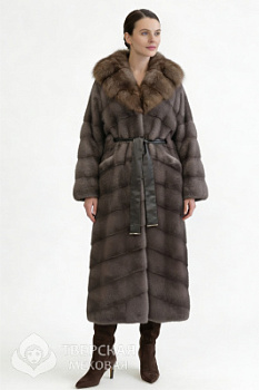 Норковая шуба «Алсу» капюшон серый